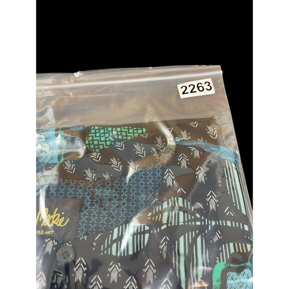 Bob Mackie Wearable Art 2X Teal Blue Floral Abstract Print Sheer Button Up Top - Picture 13 of 13